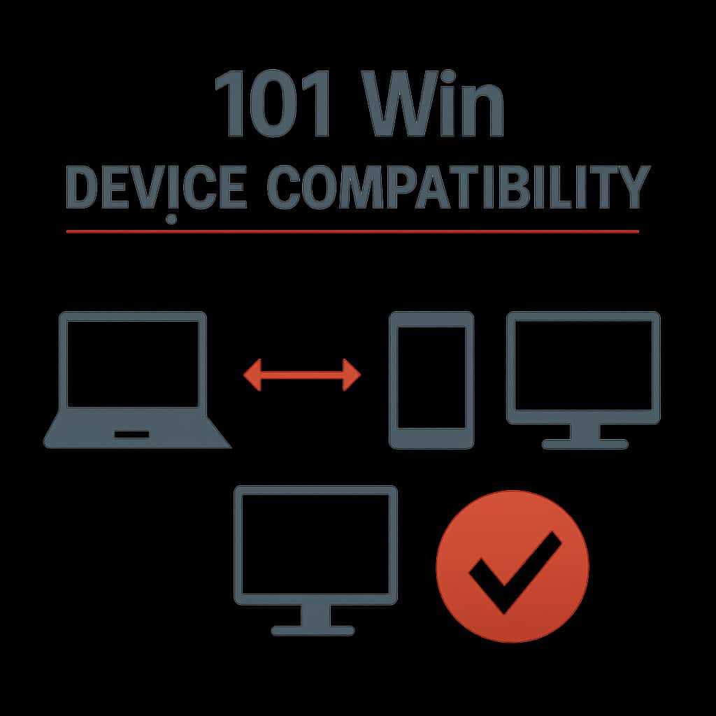 An educational diagram outlining key aspects of 101 Win Device Compatibility.