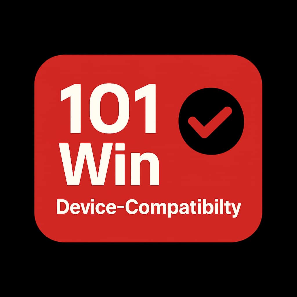 A professional badge illustrating the concept of device compatibility for 101 Win.
