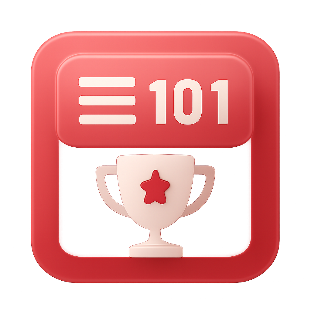 A professional badge highlighting the features of the 101 Win platform.