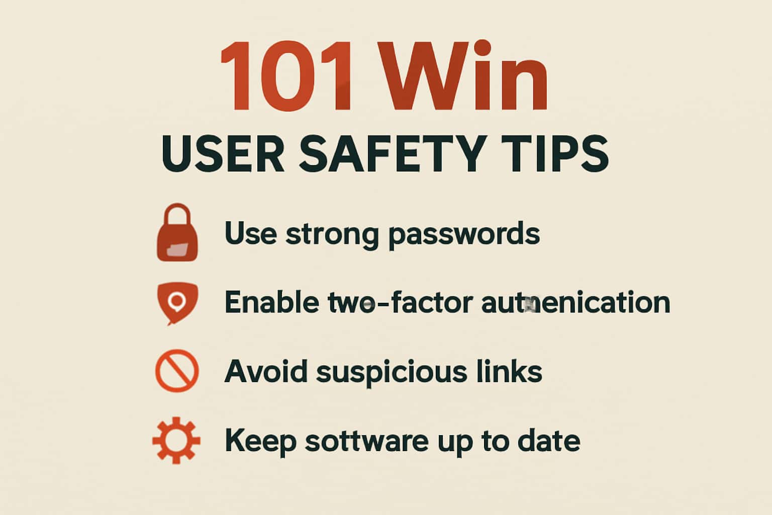 User Safety Tips for 101 Win informational scene.