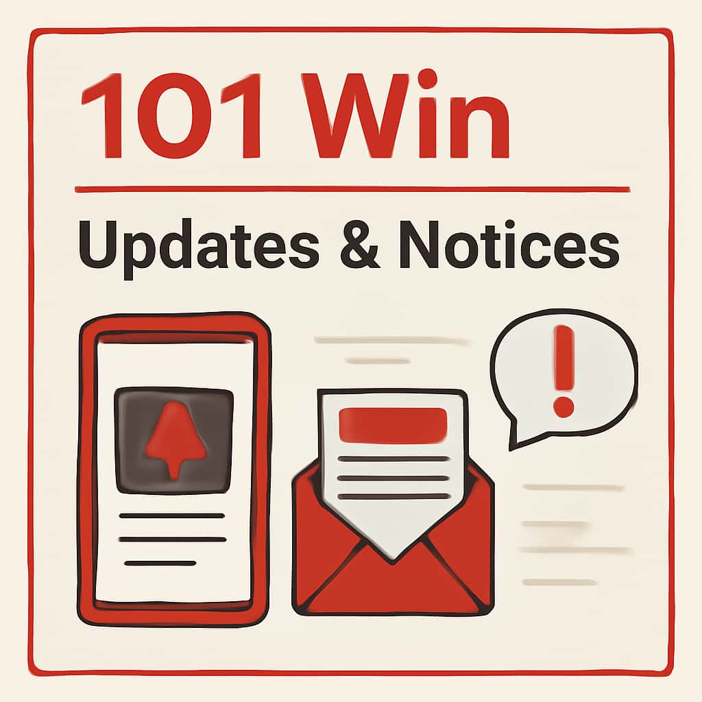 An informative diagram explaining the updates and notices related to 101 Win.